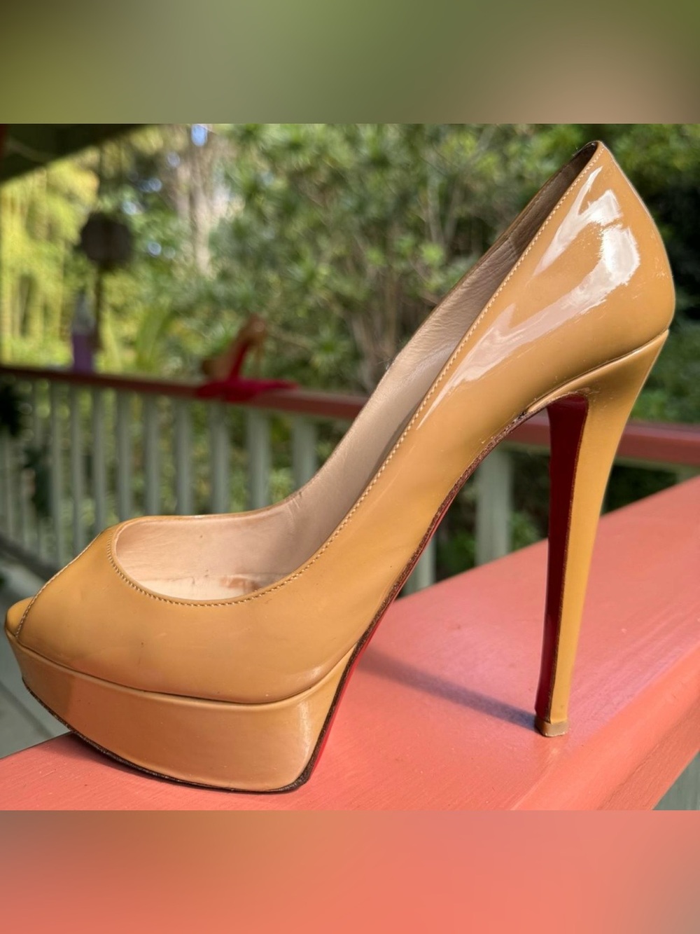 Christian Louboutin Tan Peep-Toe Platform Pumps Size 38.5